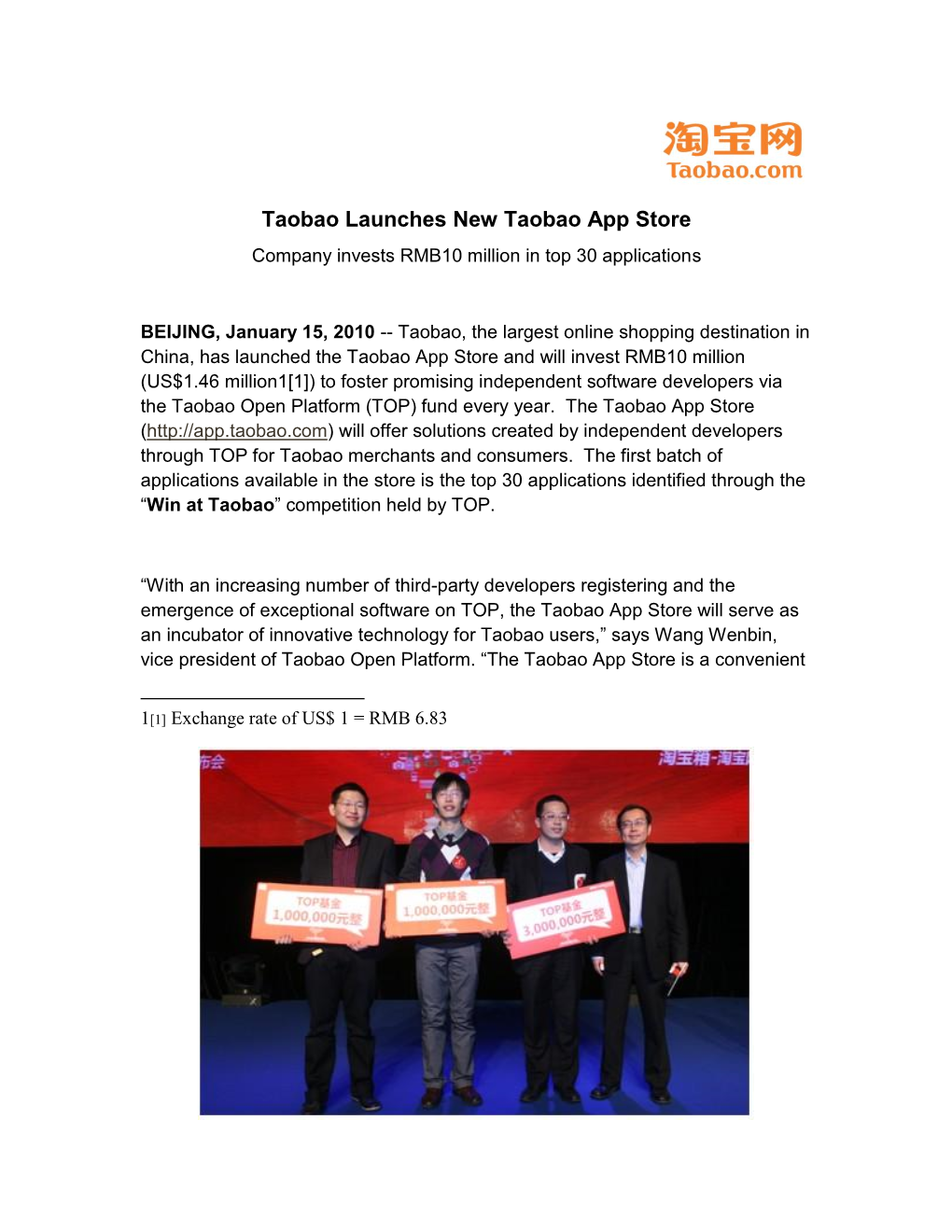 Taobao Launches New Taobao App Store Company Invests RMB10 Million in Top 30 Applications
