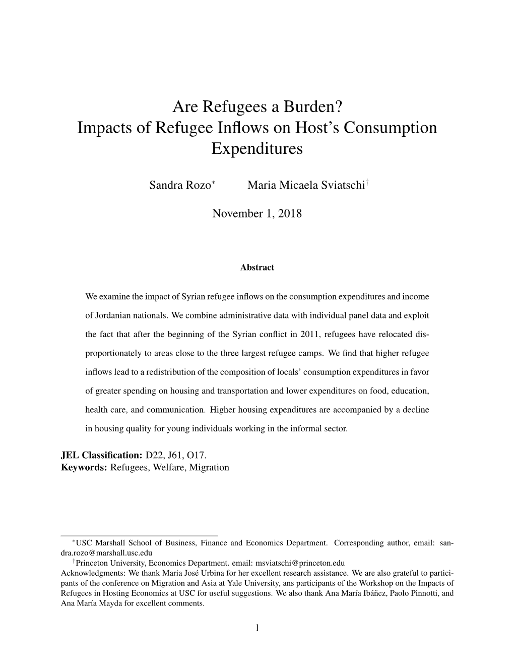 Impacts of Refugee Inflows on Host's Consumption Expenditures