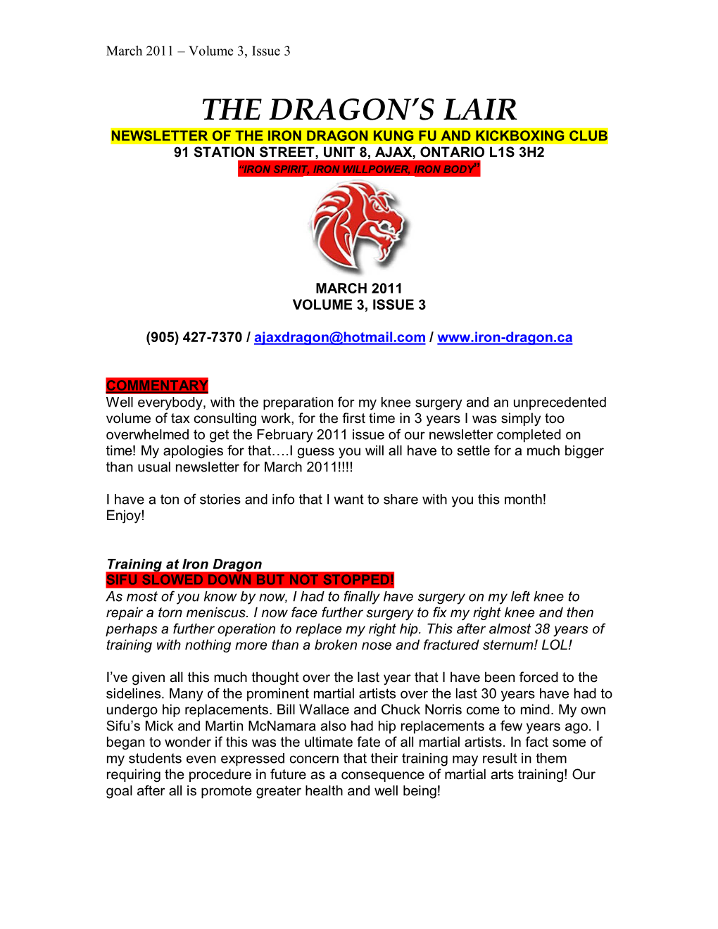 March 2011 Newsletter