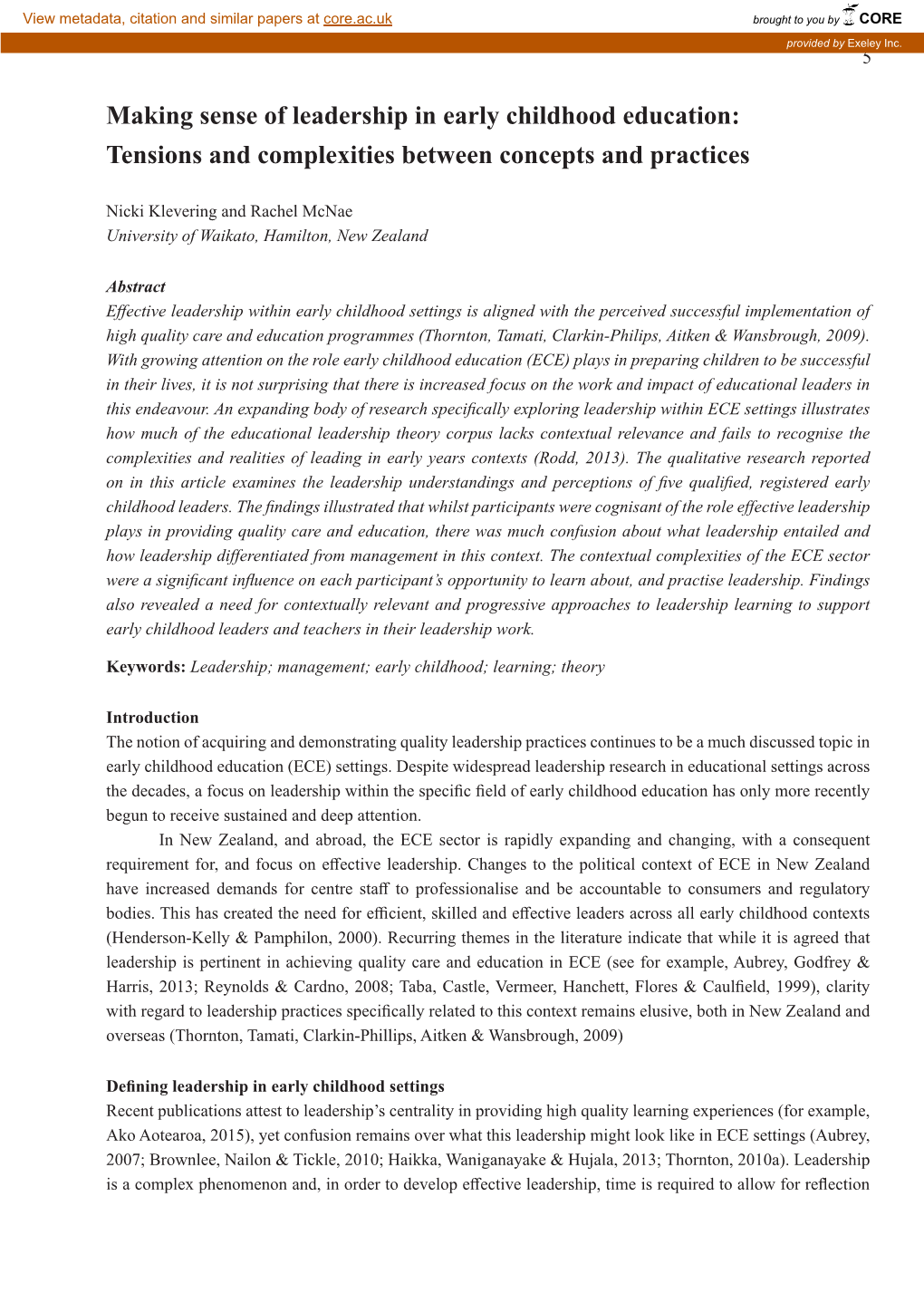 Making Sense of Leadership in Early Childhood Education: Tensions and Complexities Between Concepts and Practices