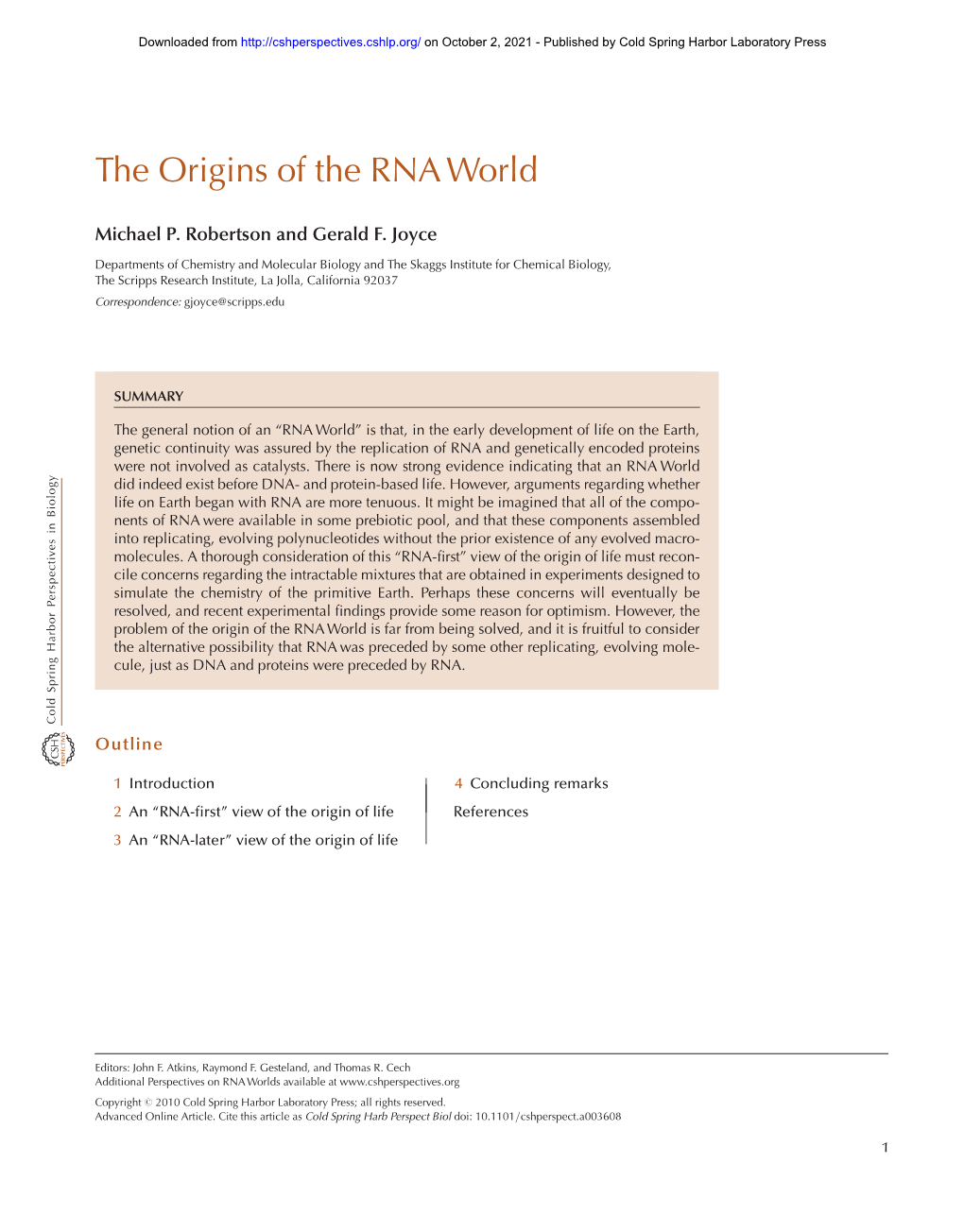 The Origins of the RNA World