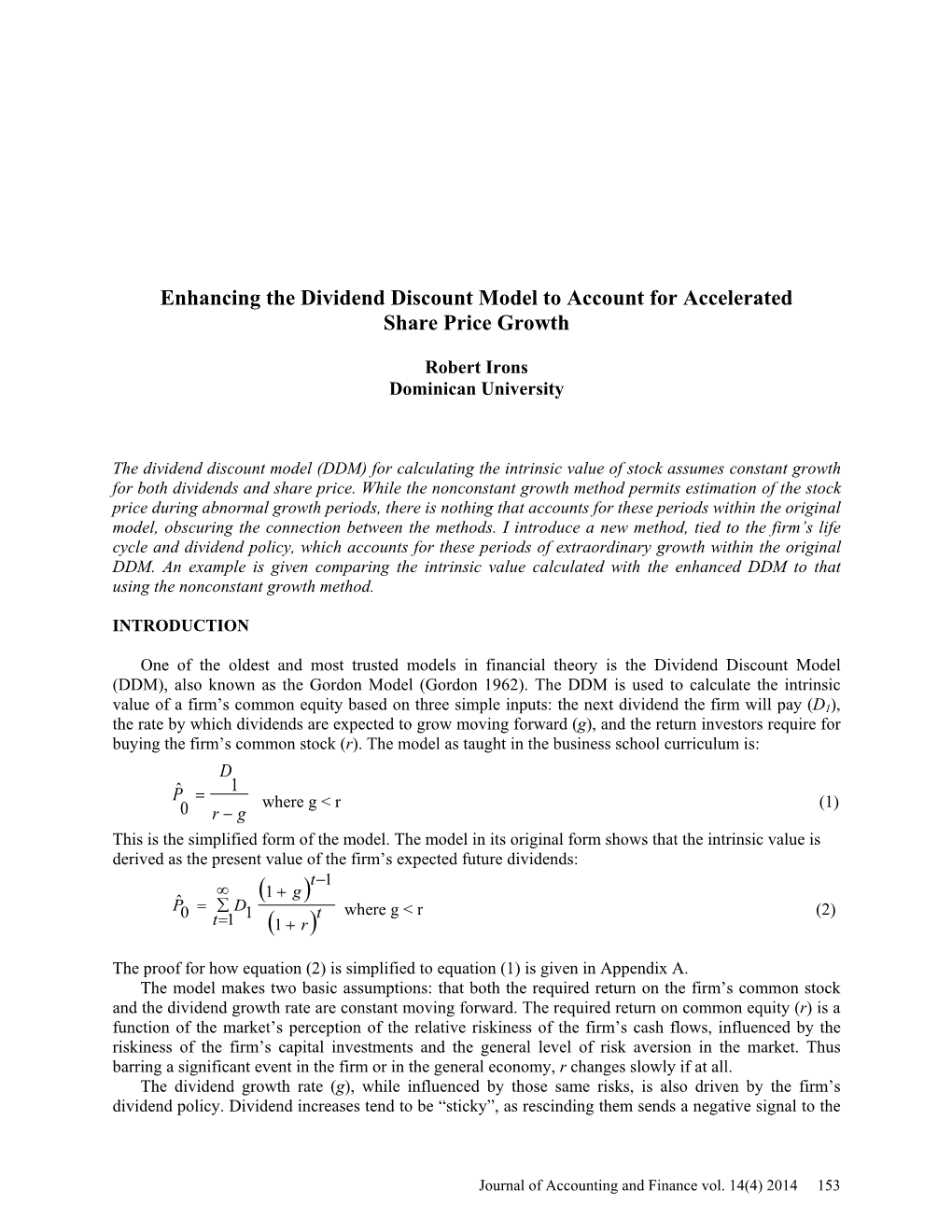 Enhancing the Dividend Discount Model to Account for Accelerated Share Price Growth