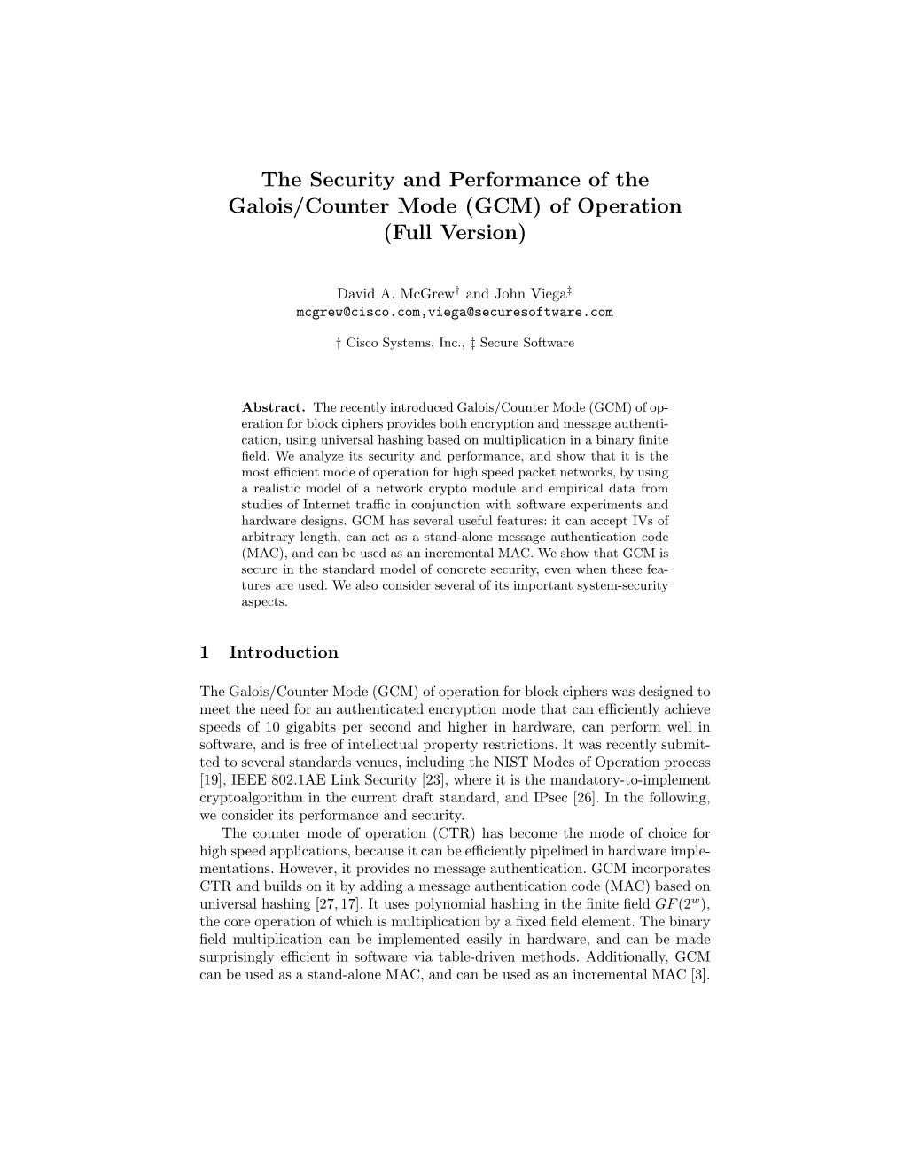 The Security and Performance of the Galois/Counter Mode (GCM) of Operation (Full Version)