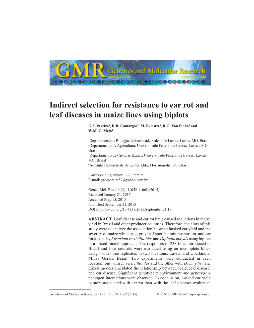 Indirect Selection for Resistance to Ear Rot and Leaf Diseases in Maize Lines Using Biplots