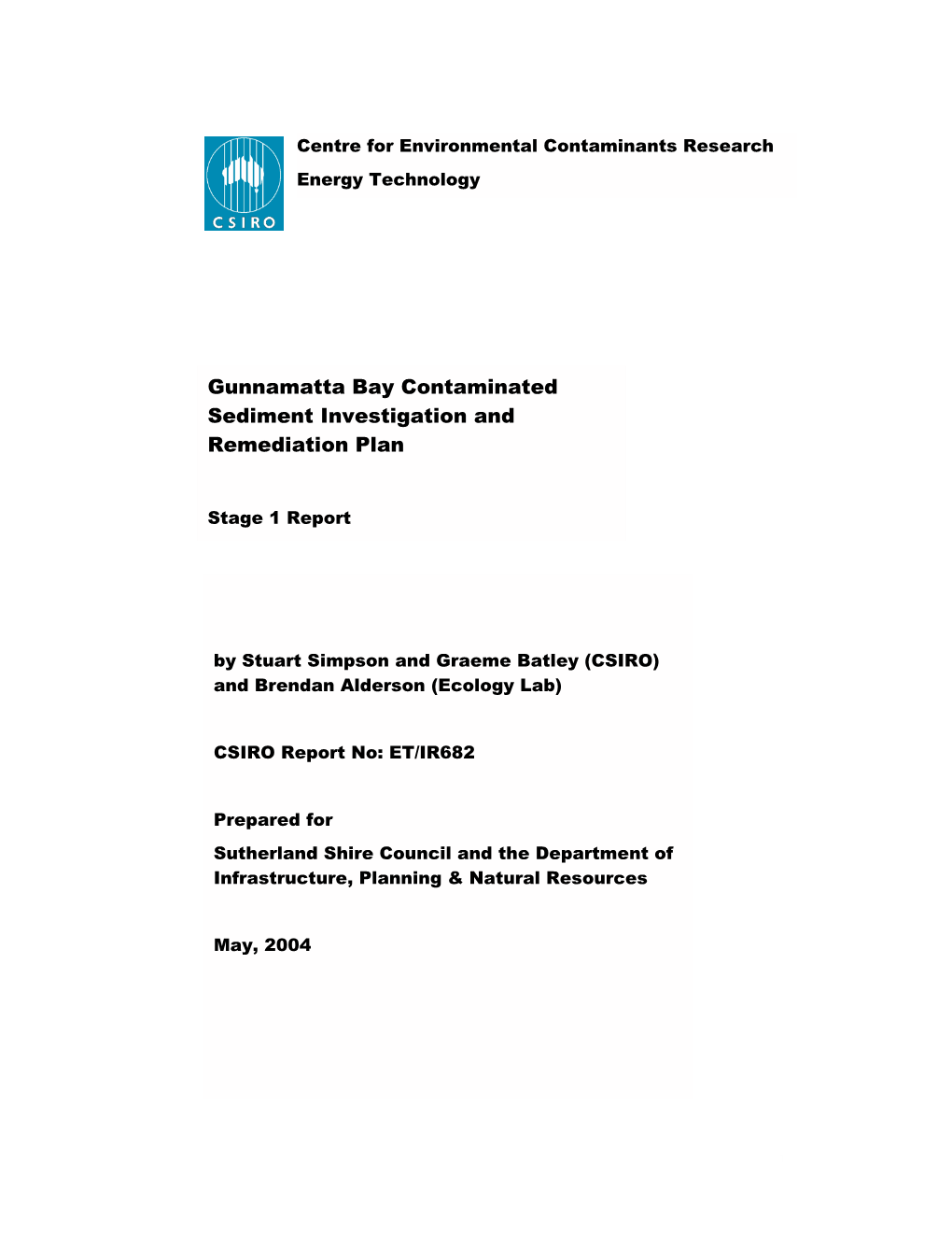 Gunnamatta Bay Contaminated Sediment Investigation and Remediation Plan
