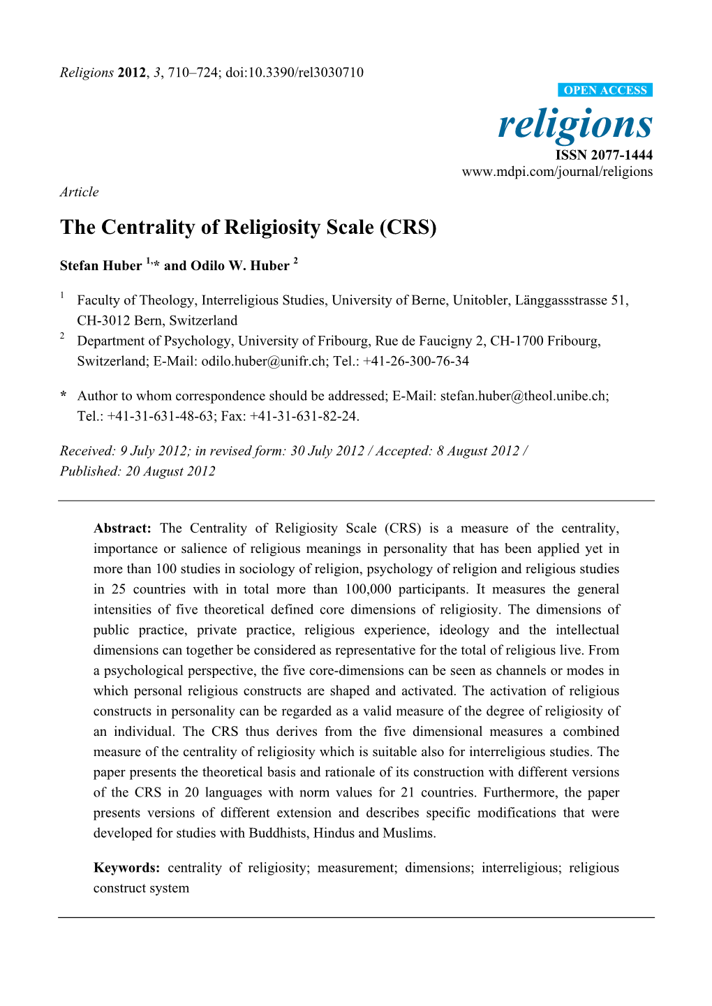 The Centrality of Religiosity Scale (CRS)