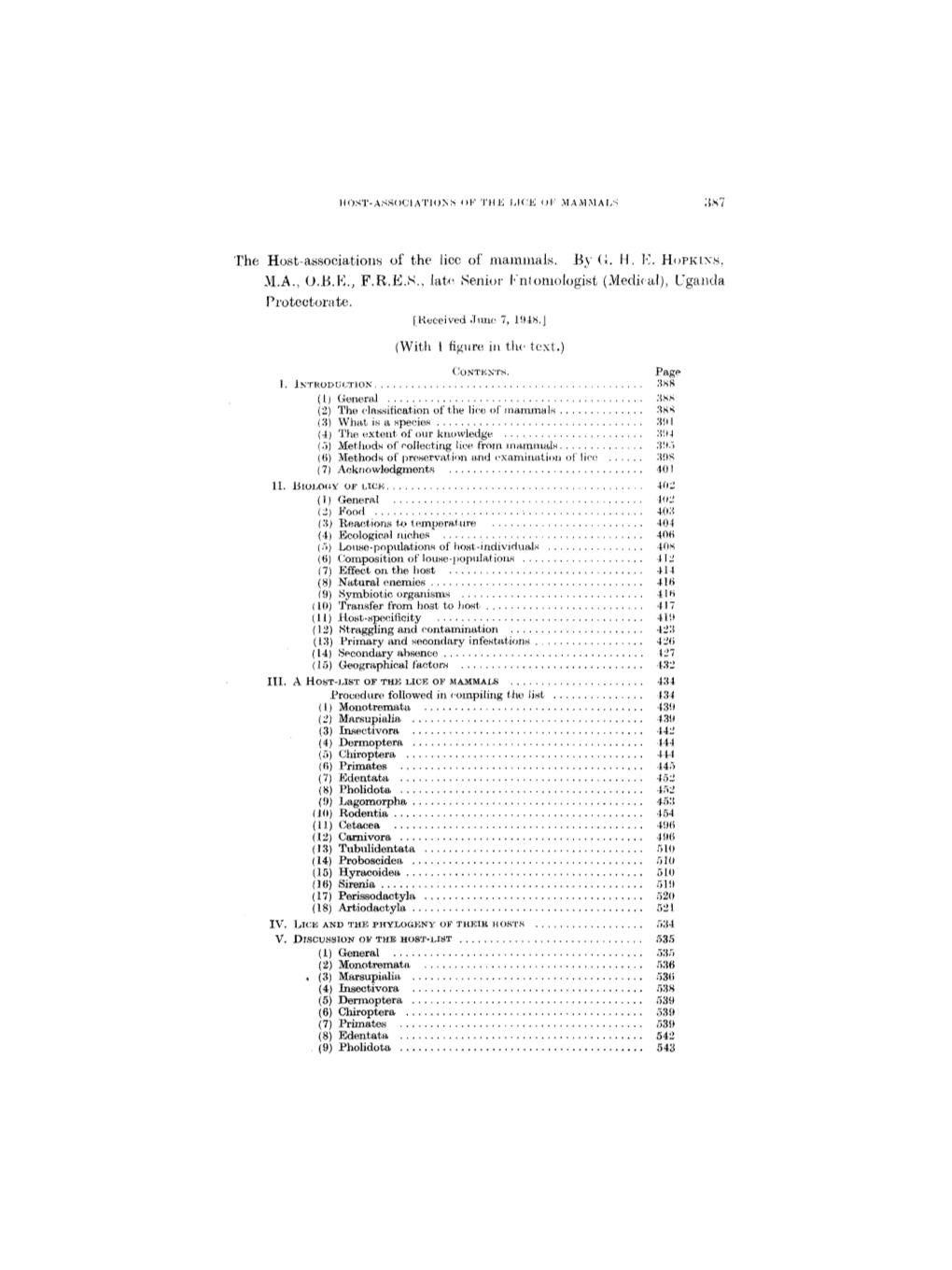 The Hostassociations of the Lice of Mammals