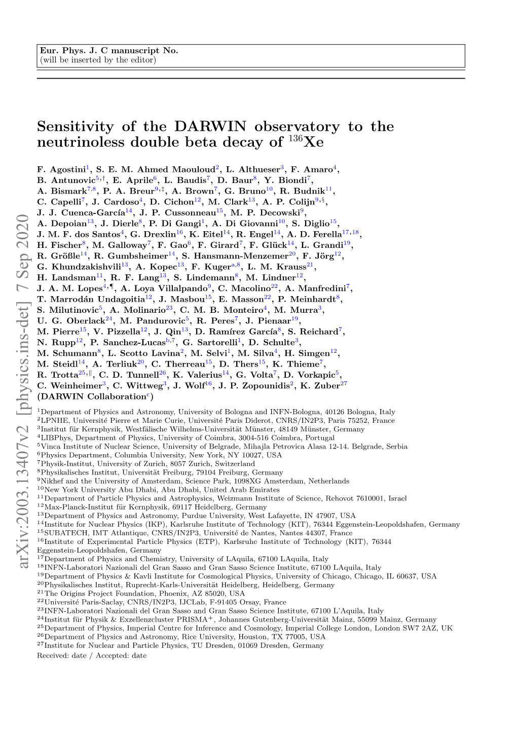 Arxiv:2003.13407V2 [Physics.Ins-Det] 7 Sep 2020