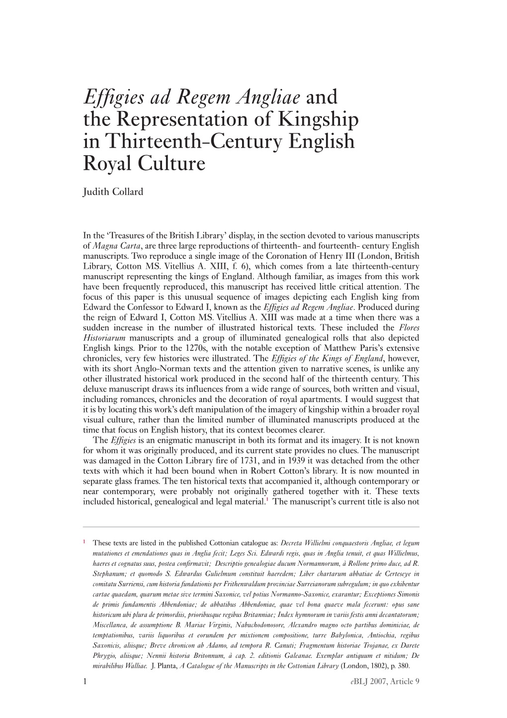 Effigies Ad Regem Angliae and the Representation of Kingship in Thirteenth-Century English Royal Culture