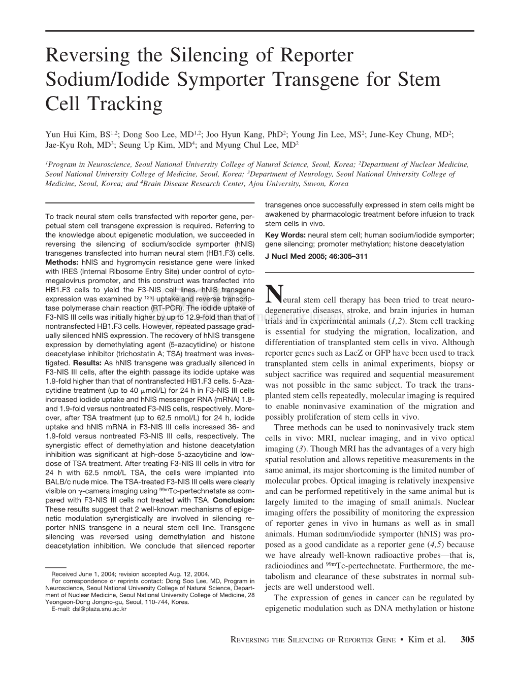 Reversing the Silencing of Reporter Sodium/Iodide Symporter Transgene for Stem Cell Tracking