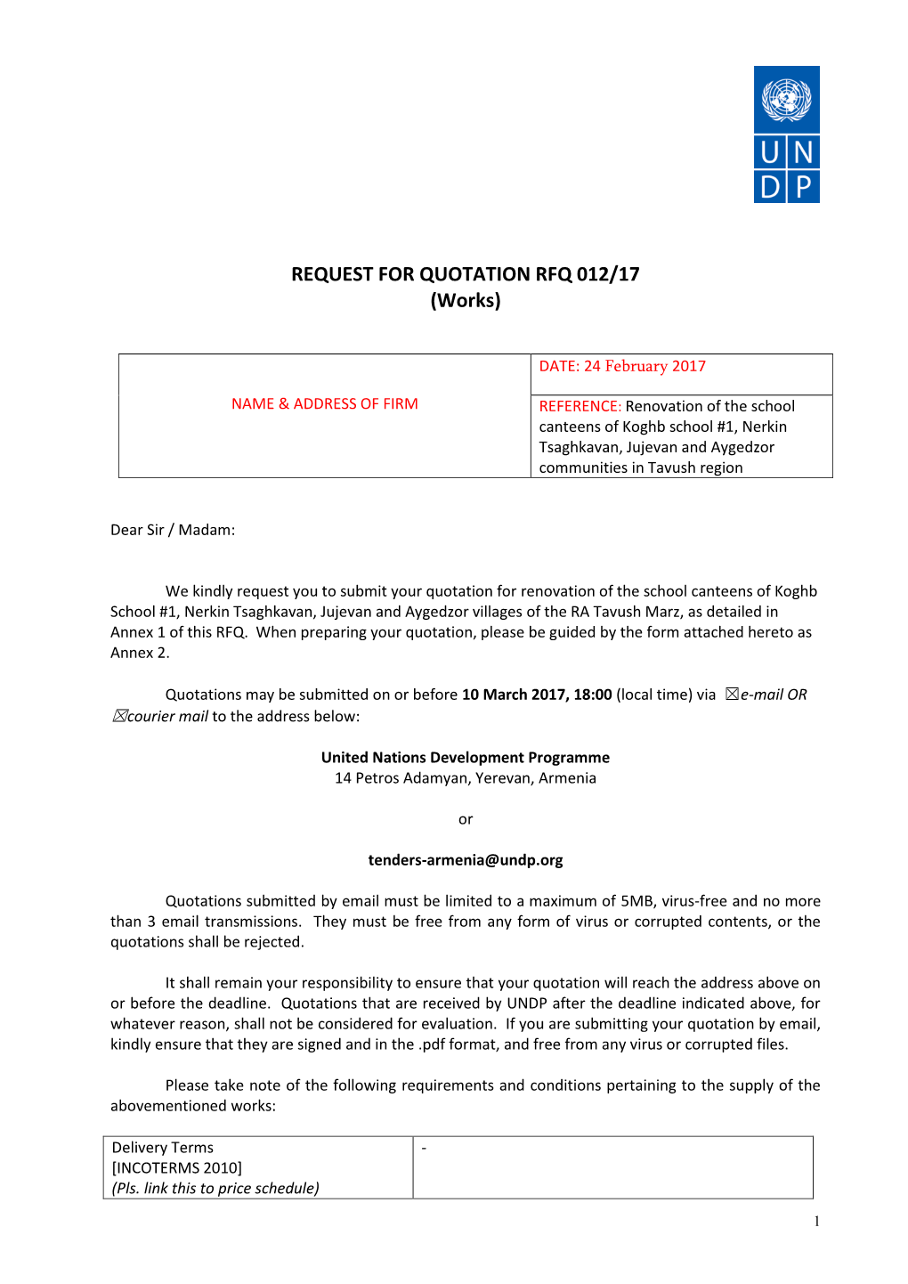 REQUEST for QUOTATION RFQ 012/17 (Works)