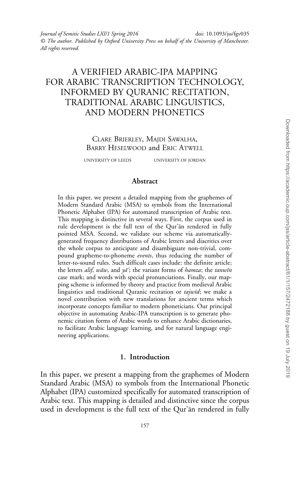 A Verified Arabic-IPA Mapping for Arabic Transcription Technology, Informed by Quranic Recitation, Traditional Arabic Linguistic