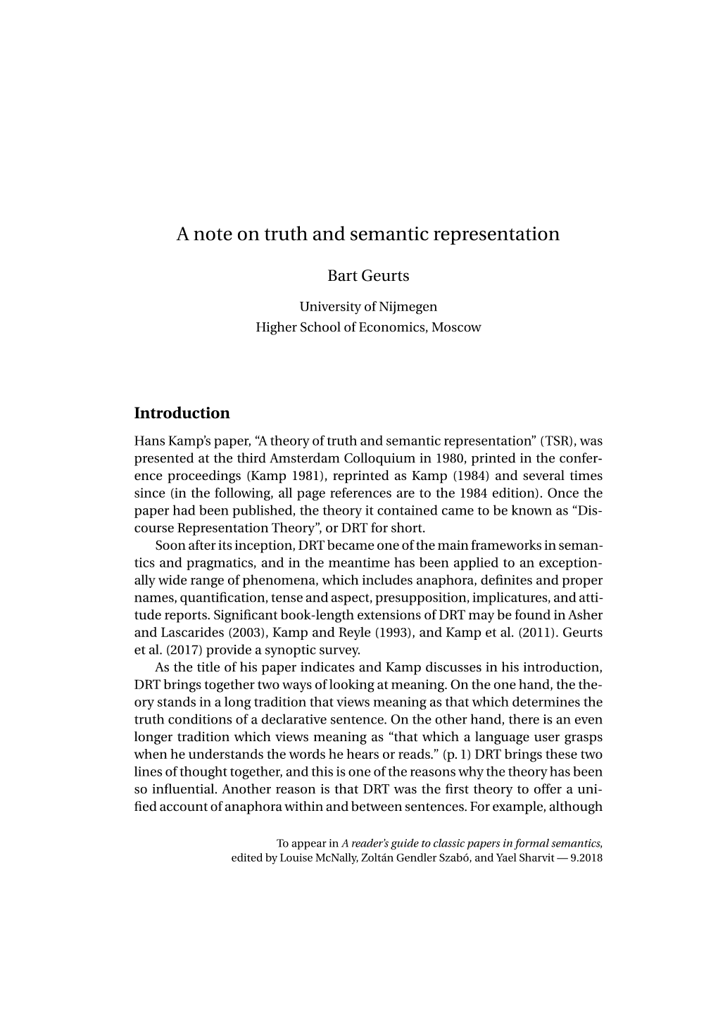 A Note on Truth and Semantic Representation