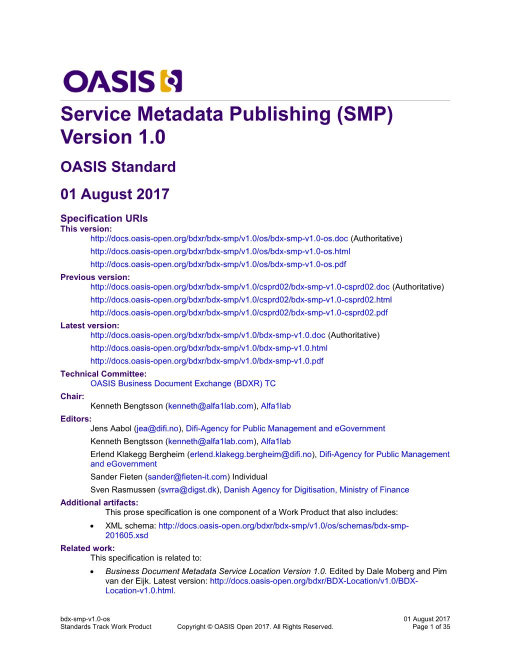 Service Metadata Publishing (SMP) Version 1.0 s1