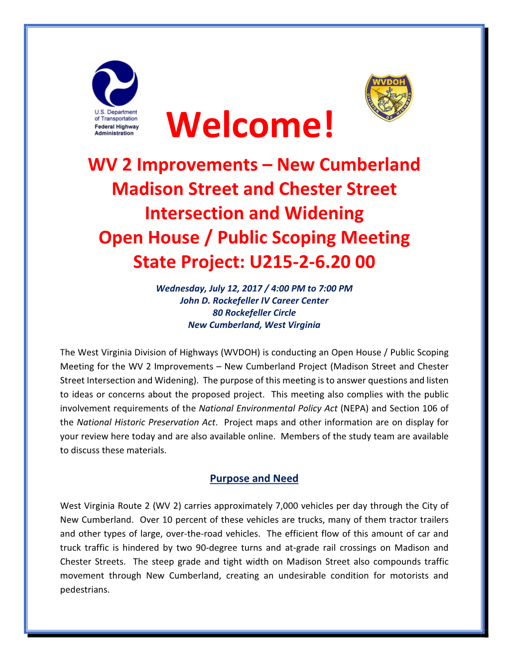 Welcome! WV 2 Improvements – New