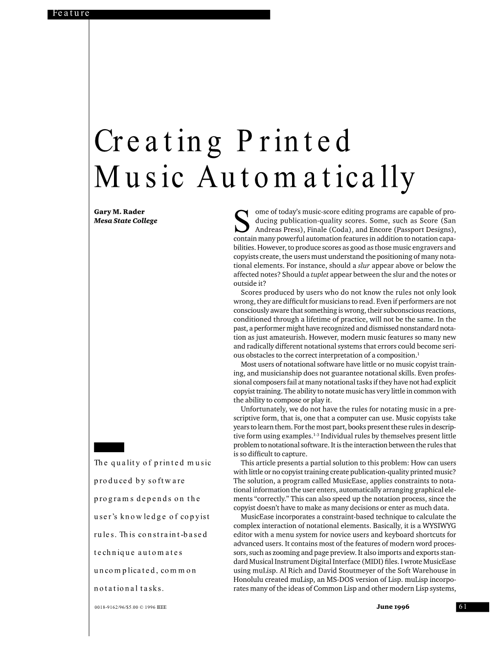 Creating Printed Music Automatically