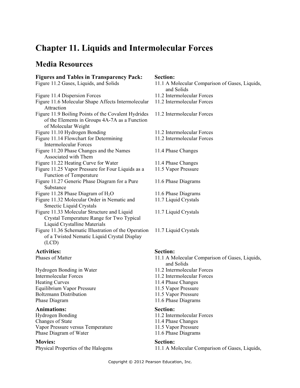 Chapter 11. Liquids and Intermolecular Forces