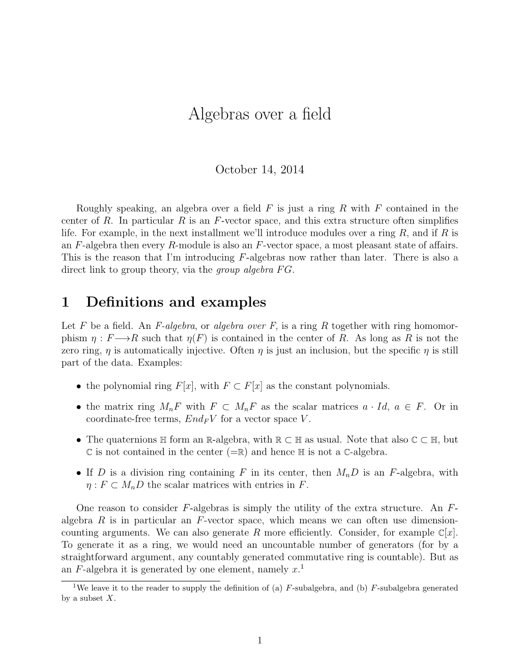 Algebras Over a Field