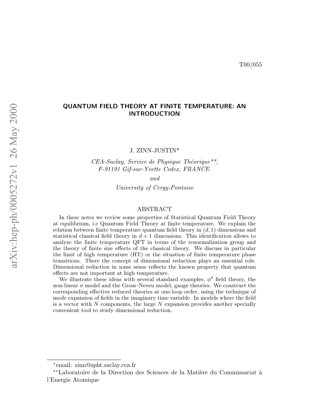 Arxiv:Hep-Ph/0005272V1 26 May 2000 ’Nri Atomique L’Energie Oeepnino Ed Nteiaiaytm Aibe Nmo in Variable