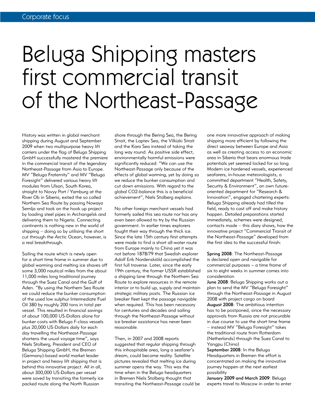 Beluga Shipping Masters First Commercial Transit of the Northeast-Passage