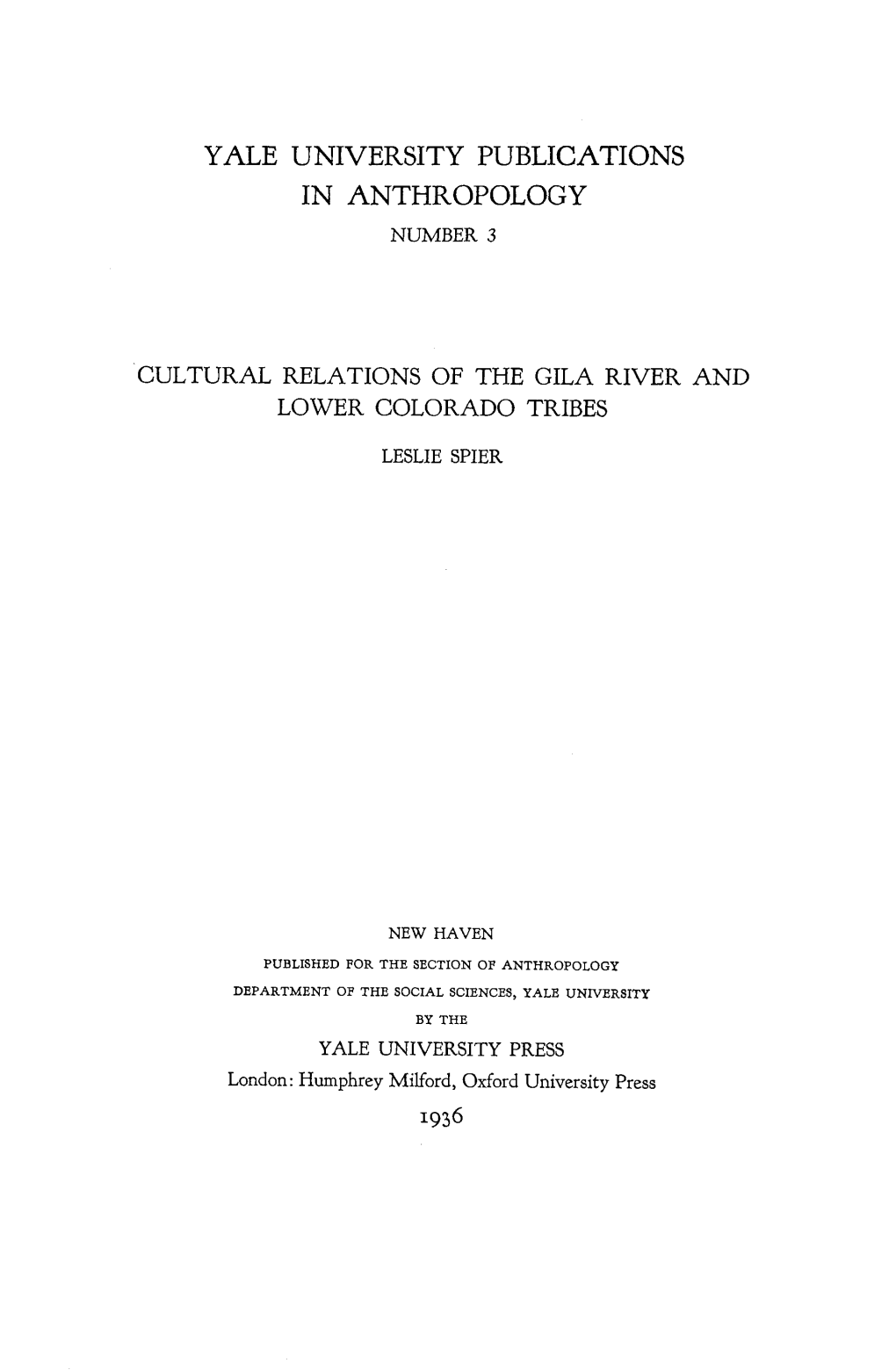 Yale University Publications in Anthropology Number 3