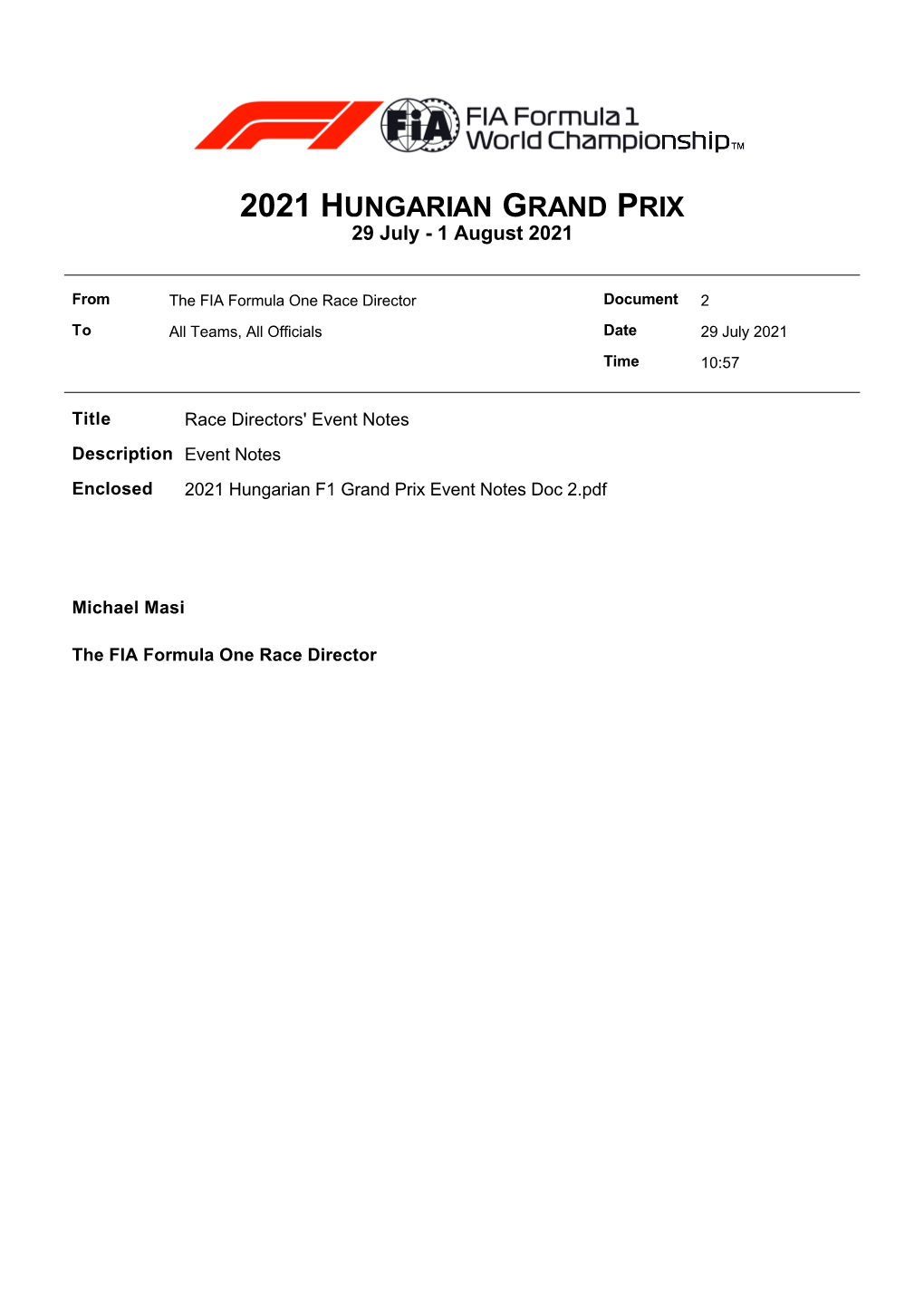 2021 HUNGARIAN GRAND PRIX 29 July - 1 August 2021