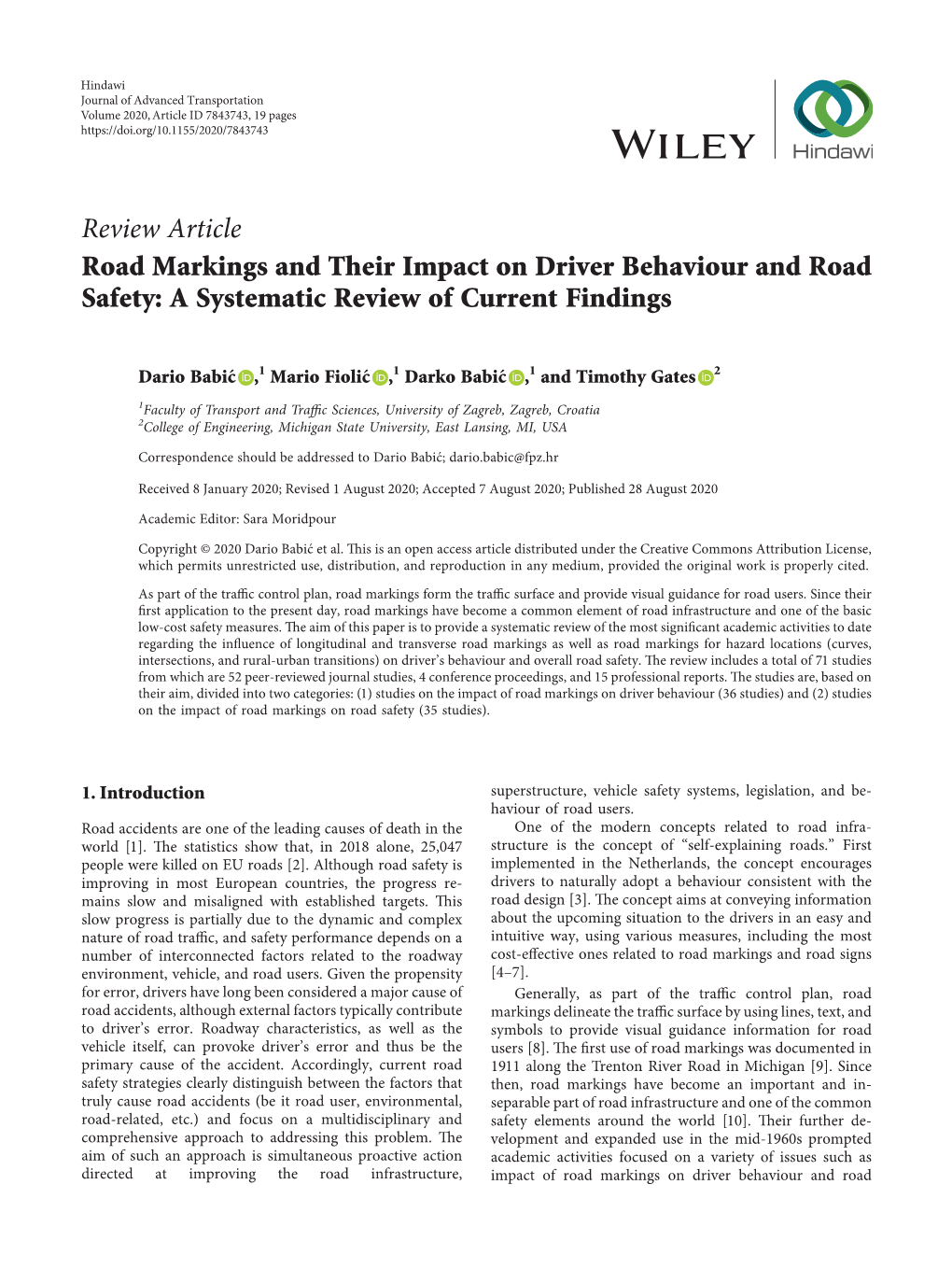 Review Article Road Markings and Their Impact on Driver Behaviour and Road Safety: a Systematic Review of Current Findings