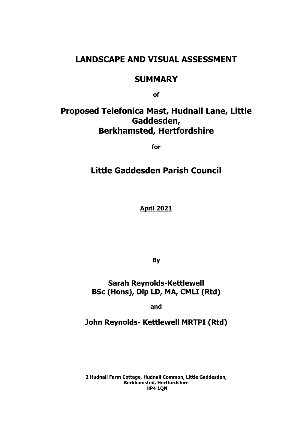 Summary Landscape and Visual Assessment April 2021 Rev 17.4.21