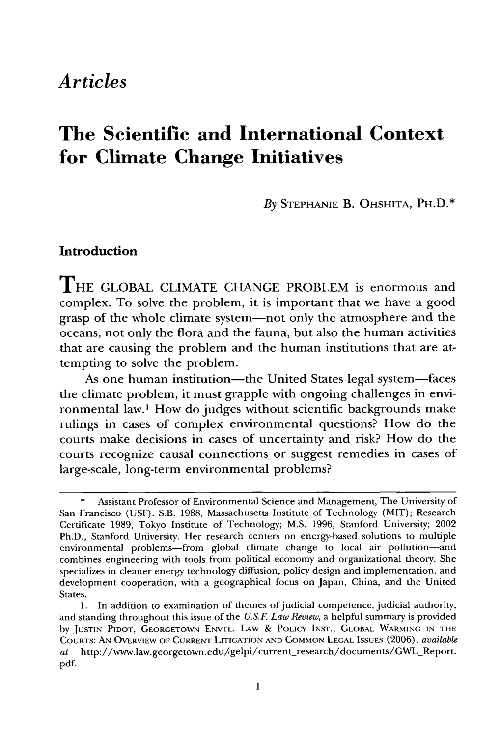 The Scientific and International Context for Climate Change Initiatives
