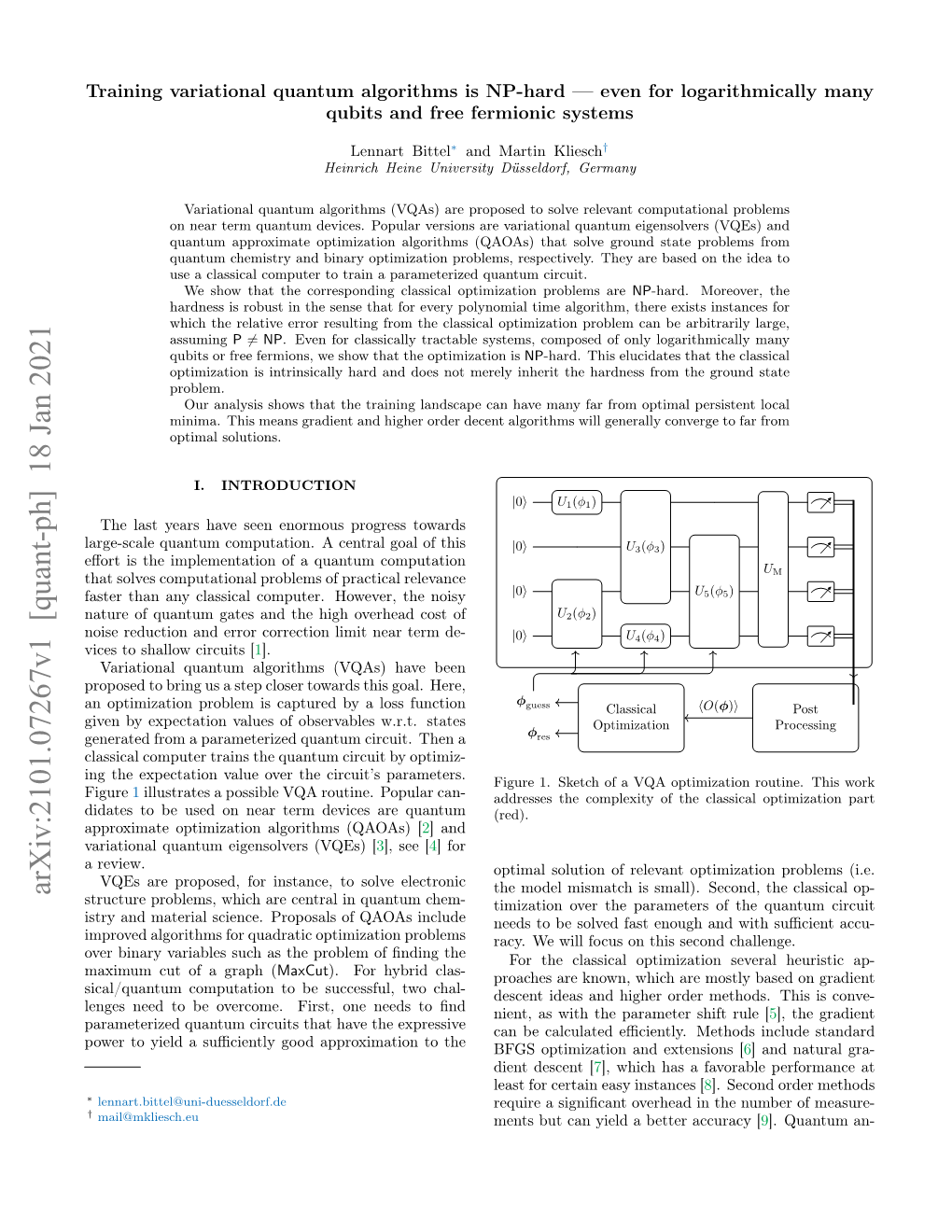 Training Variational Quantum Algorithms Is NP-Hard — Even for Logarithmically Many Qubits and Free Fermionic Systems