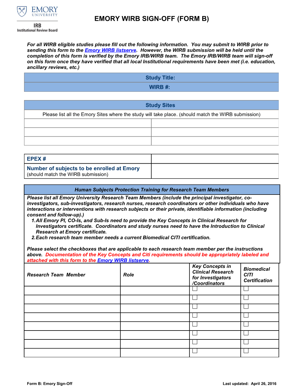 Form B: Emory Sign-Off Last Updated: April 26, 2016