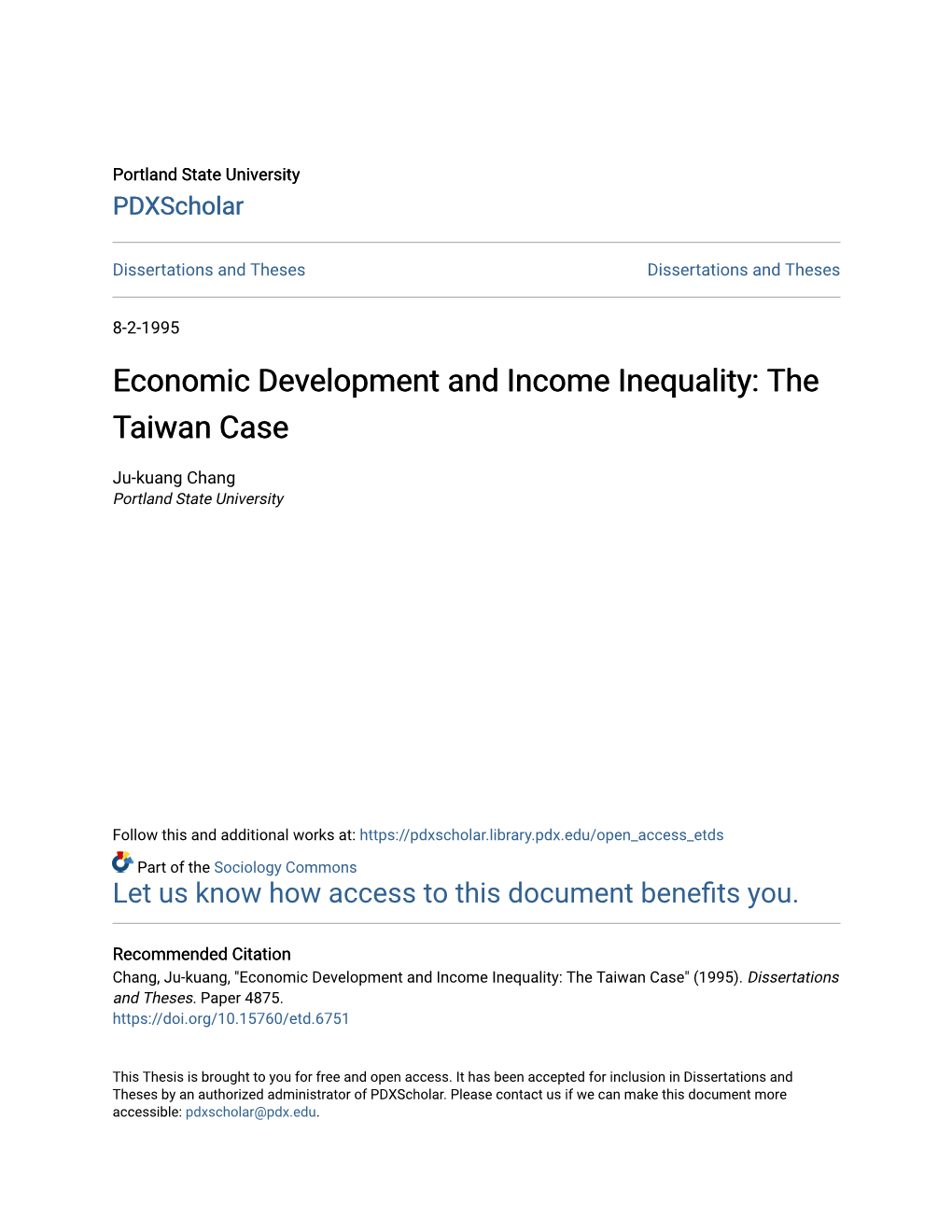 Economic Development and Income Inequality: the Taiwan Case