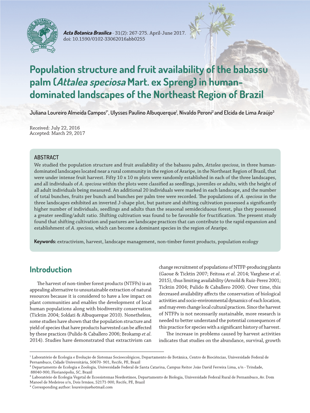 Population Structure and Fruit Availability of the Babassu Palm (Attalea Speciosa Mart