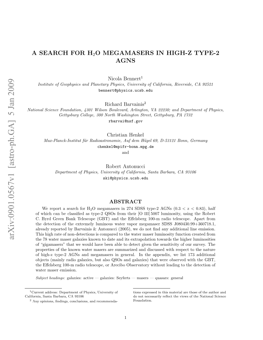 A Search for H2O Megamasers in High-Z Type-2 Agns