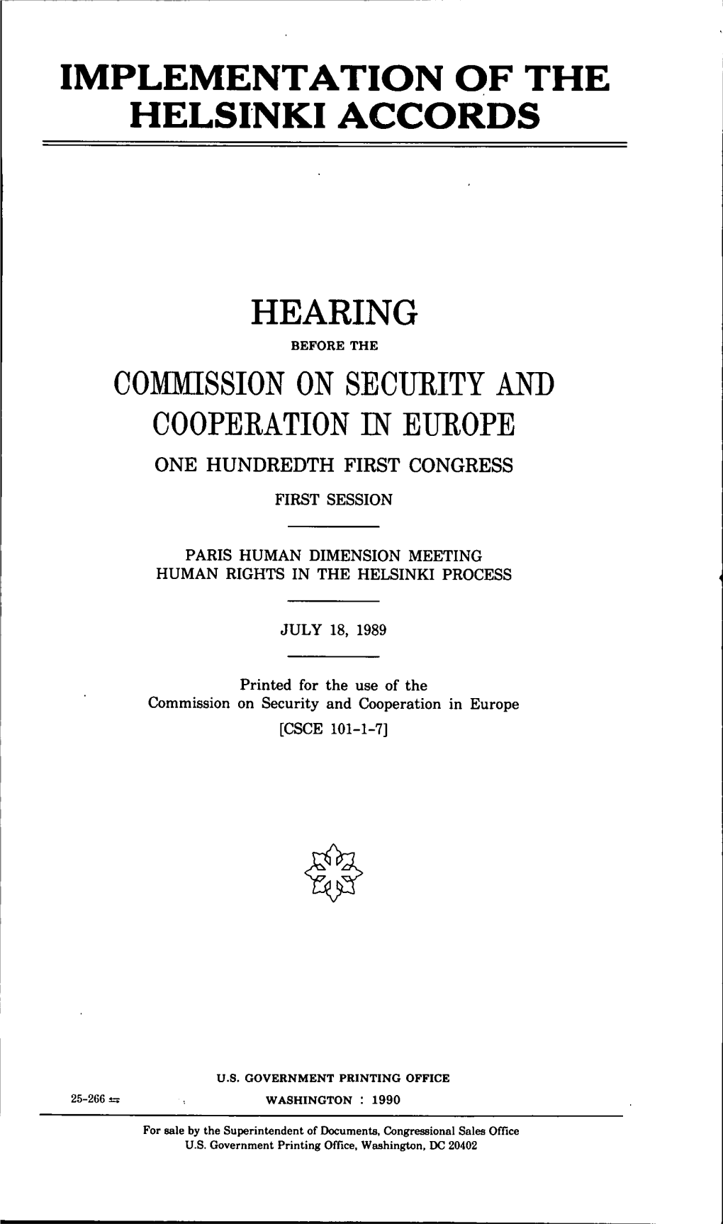 Implementation of the Helsinki Accords Hearing