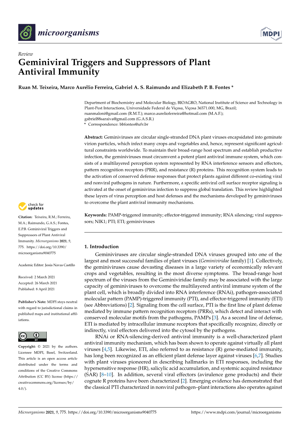 Geminiviral Triggers and Suppressors of Plant Antiviral Immunity