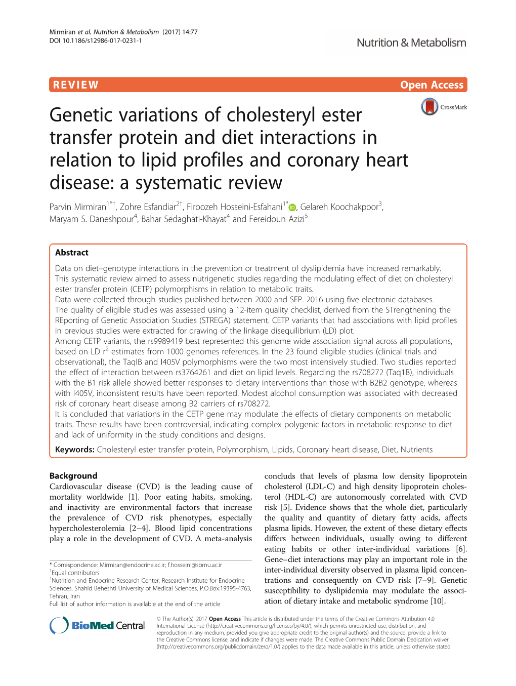 Genetic Variations of Cholesteryl Ester Transfer Protein and Diet Interactions