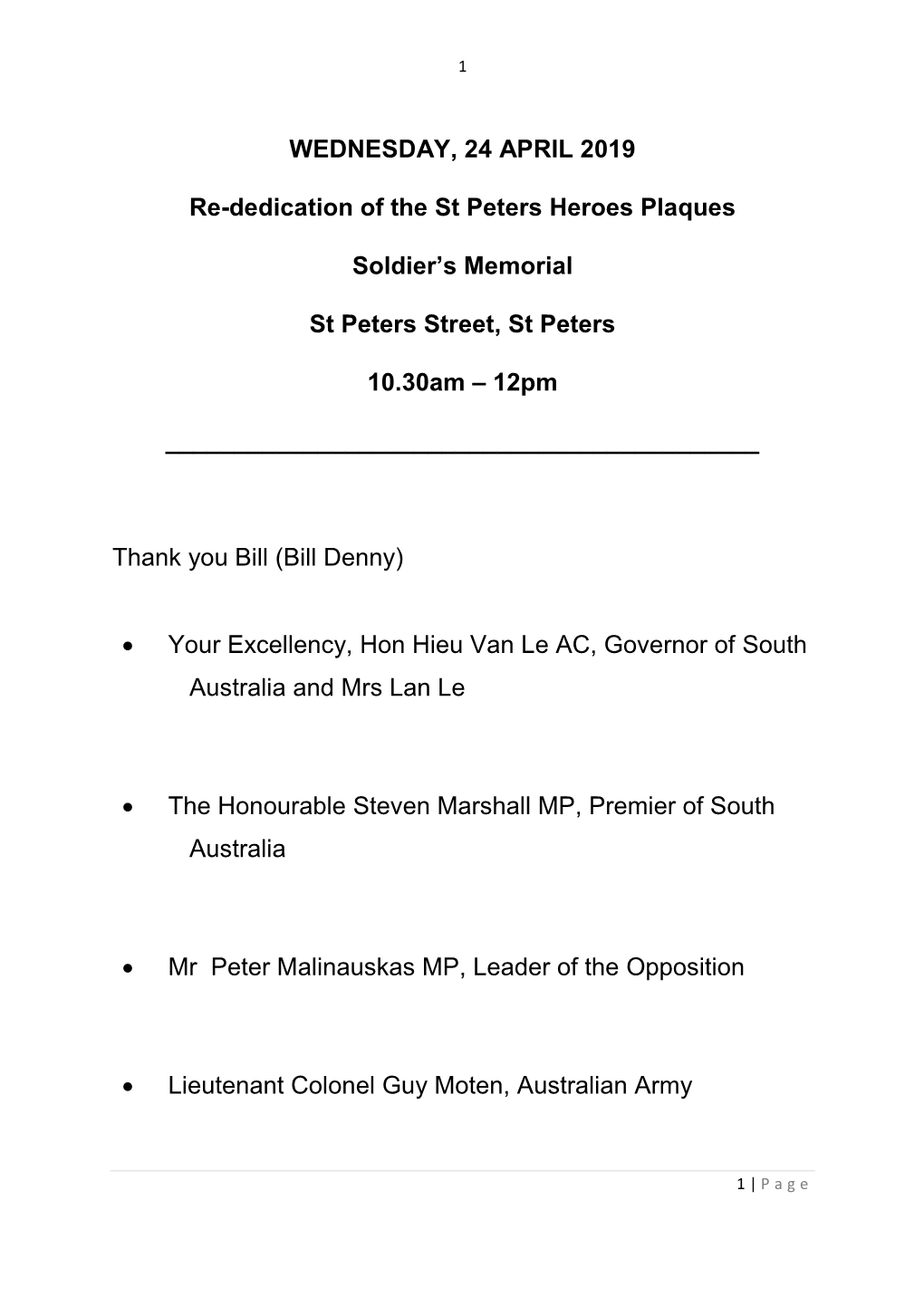 Re-Dedication of the St Peters Heroes Plaques