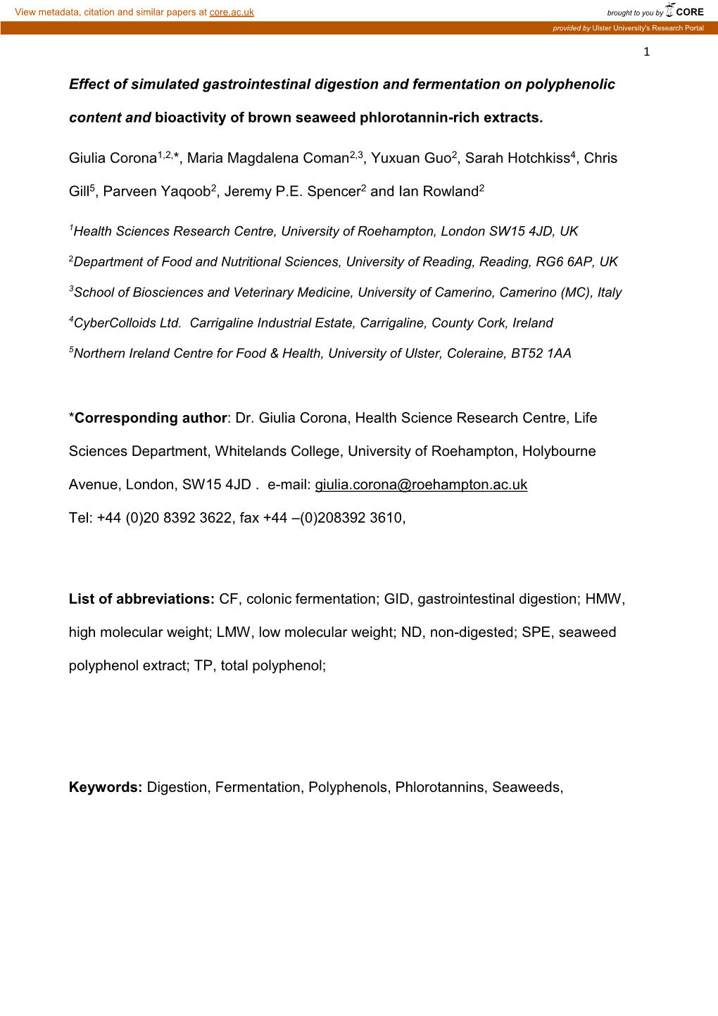 Effect of Simulated Gastrointestinal Digestion and Fermentation on Polyphenolic