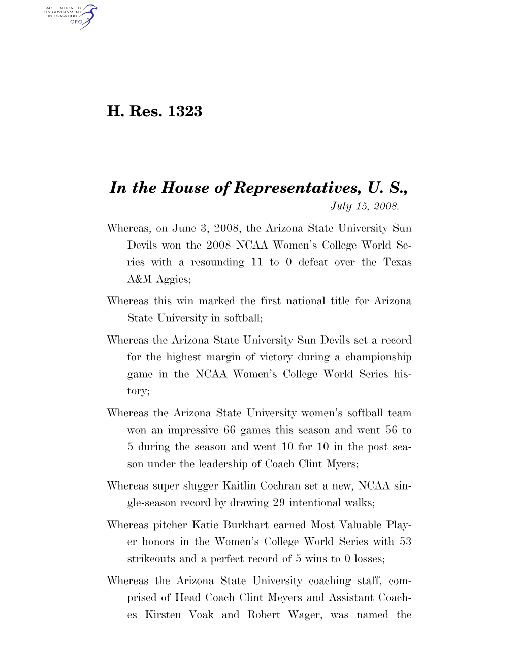 H. Res. 1323 in the House of Representatives, U