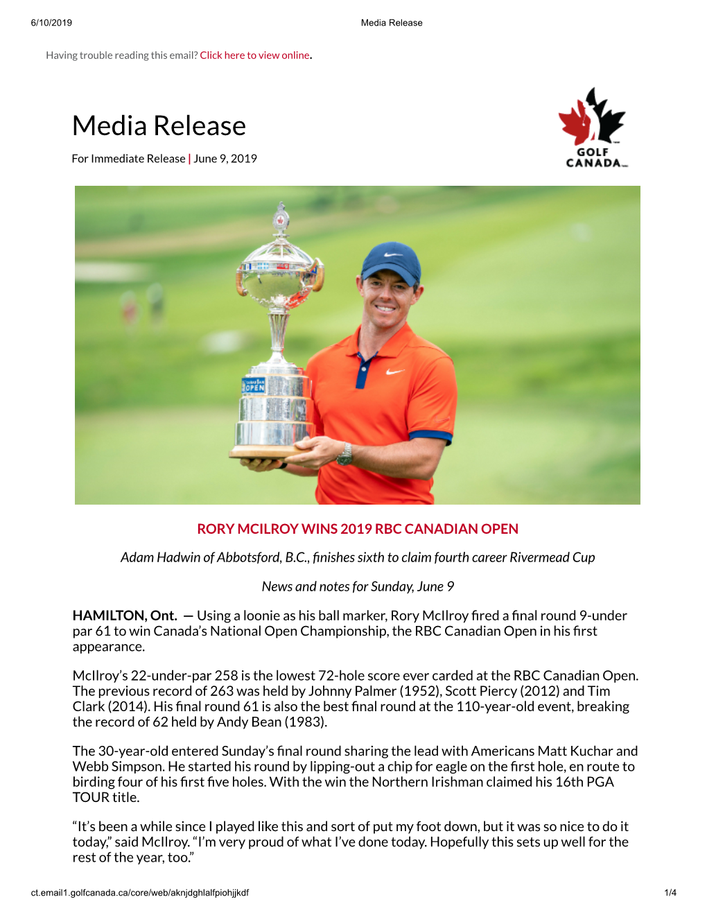 Rory Mcilroy Wins 2019 Rbc Canadian Open