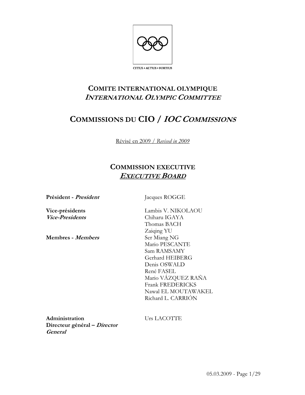 Commissions Du Cio / Ioc Commissions