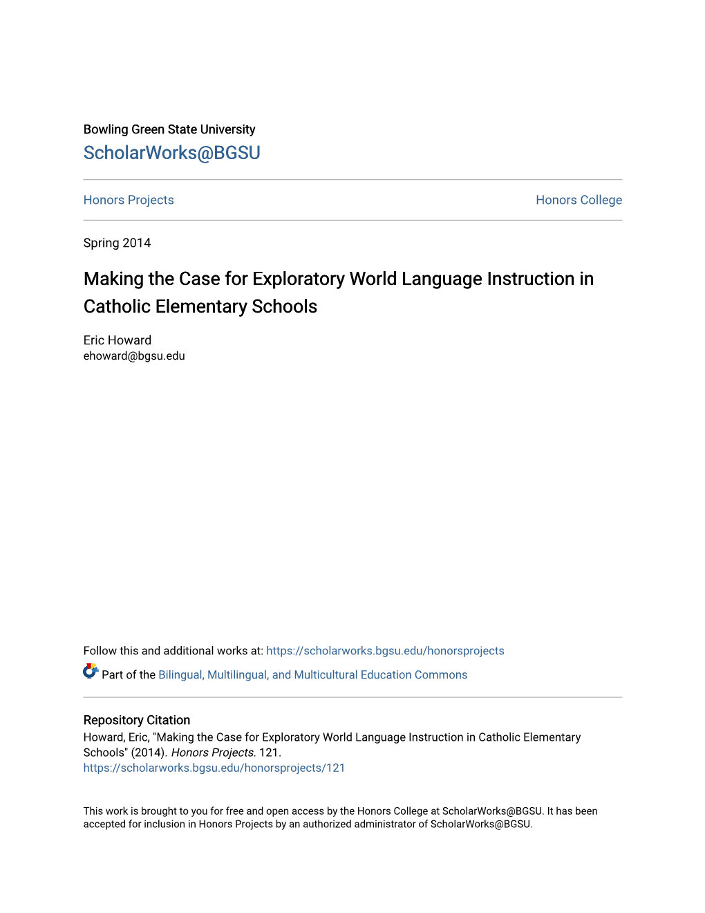 Making the Case for Exploratory World Language Instruction in Catholic Elementary Schools