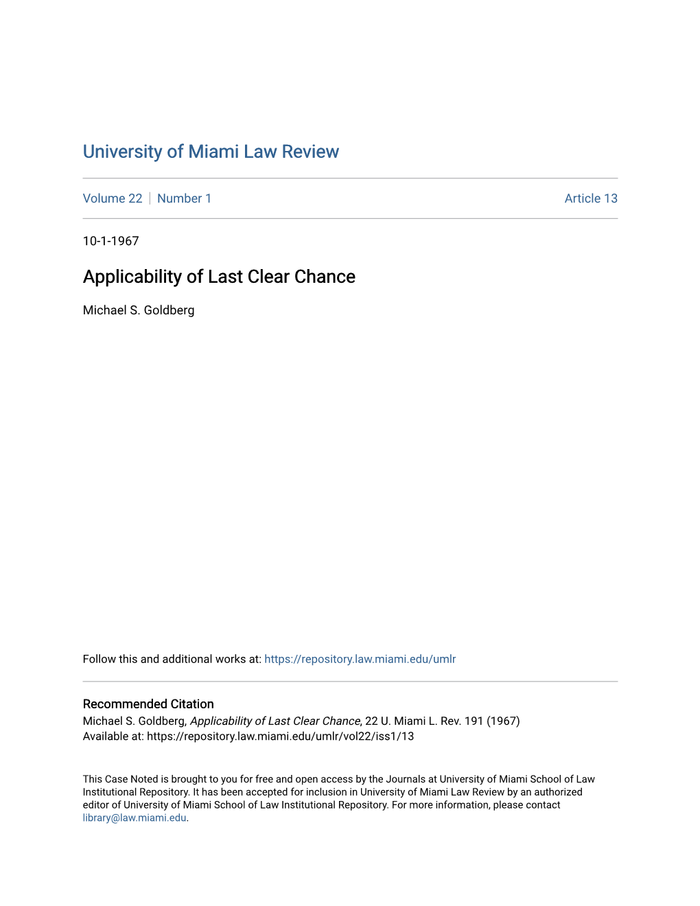 Applicability of Last Clear Chance