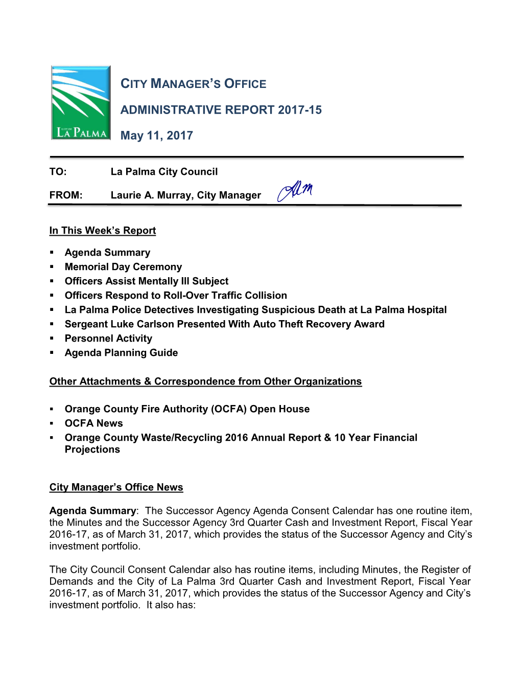 Waste Disposal for the Residents and Businesses of Orange Orange County Board of Supervisors