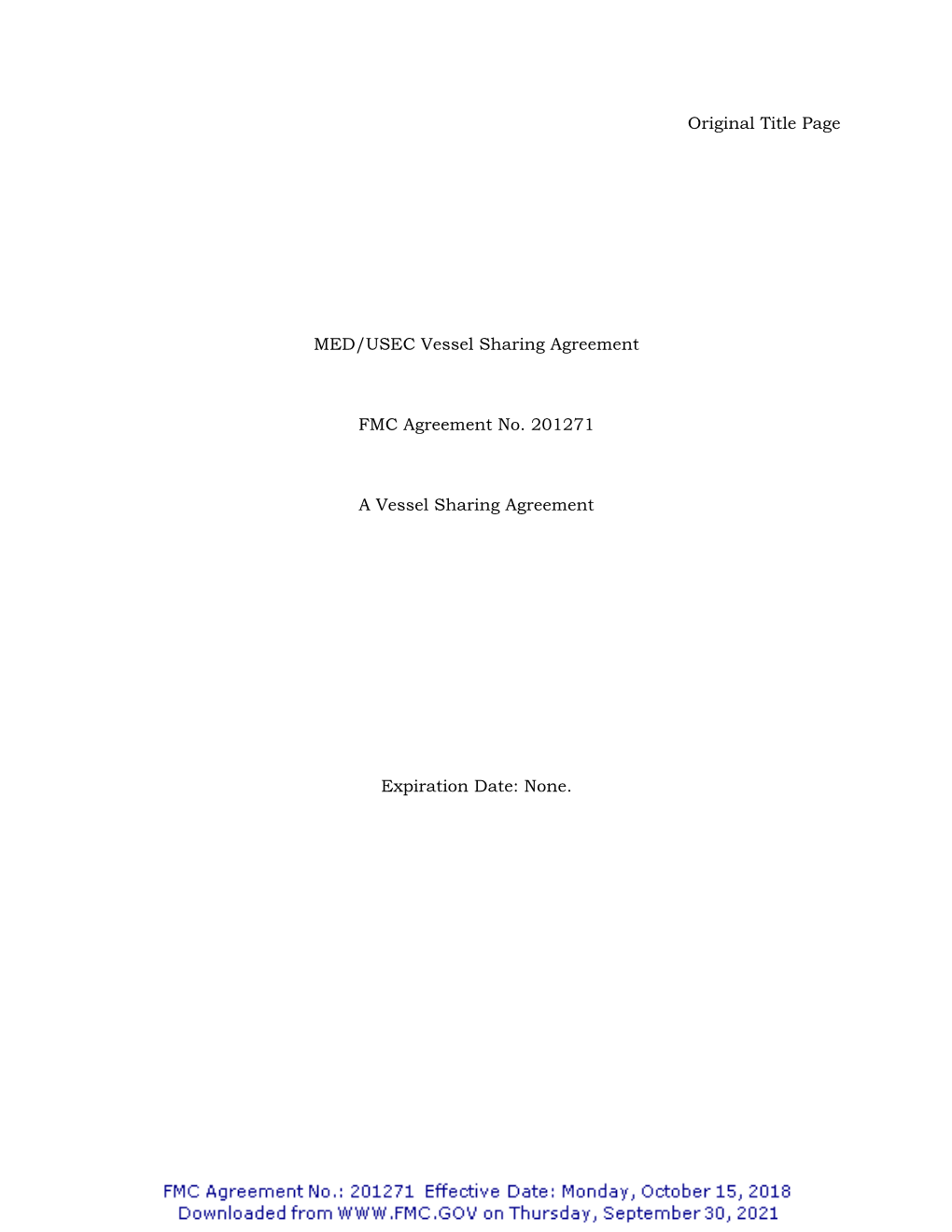Original Title Page MED/USEC Vessel Sharing Agreement FMC