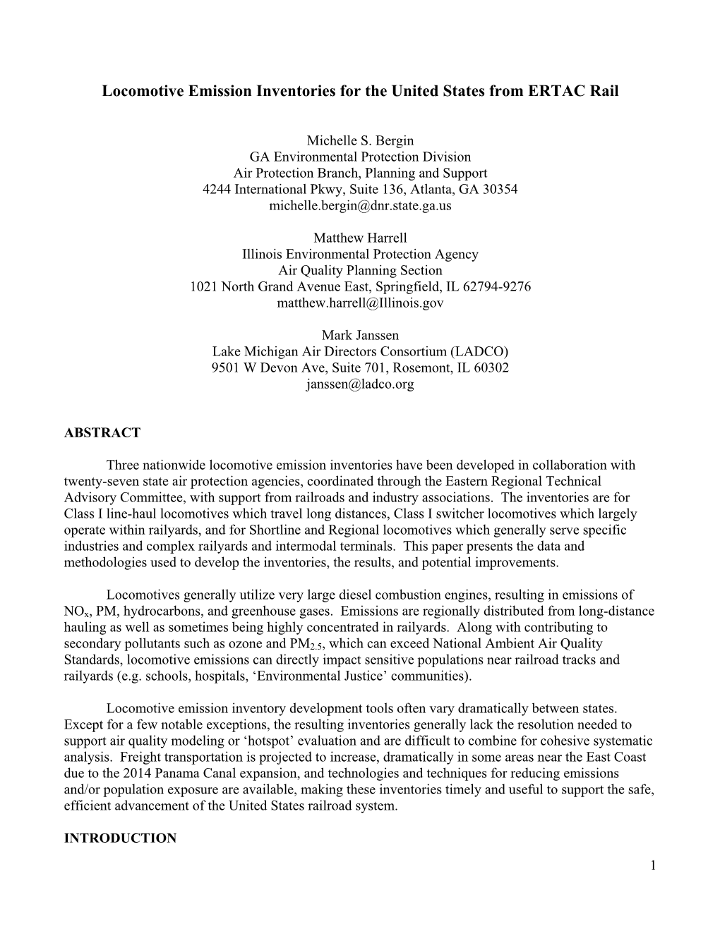 Locomotive Emission Inventories for the United States from ERTAC Rail