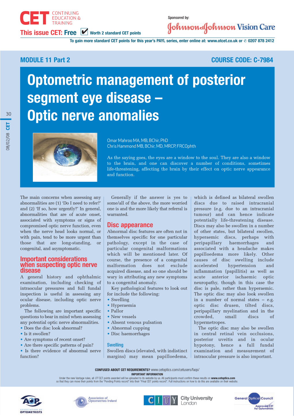 Optometric Management of Posterior Segment Eye Disease – Optic Nerve