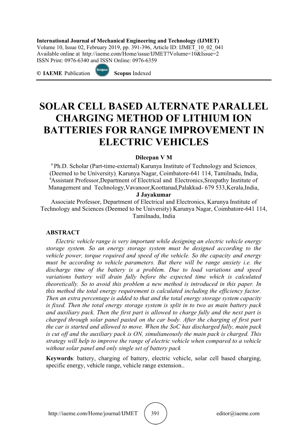 Solar Cell Based Alternate Parallel Charging Method of Lithium Ion Batteries for Range Improvement in Electric Vehicles