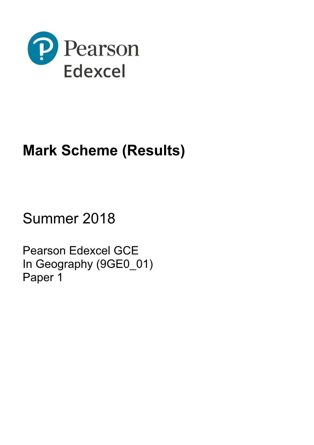 Mark Scheme (Results) Summer 2018